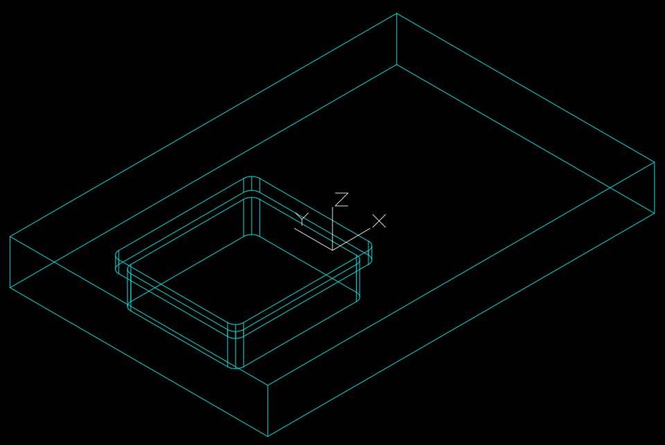 A blueprint of a square object